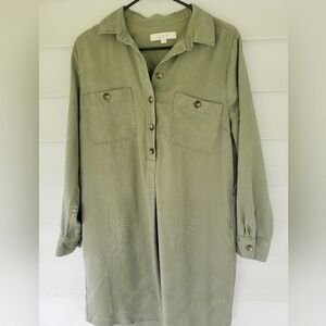 Loft olive green button dress